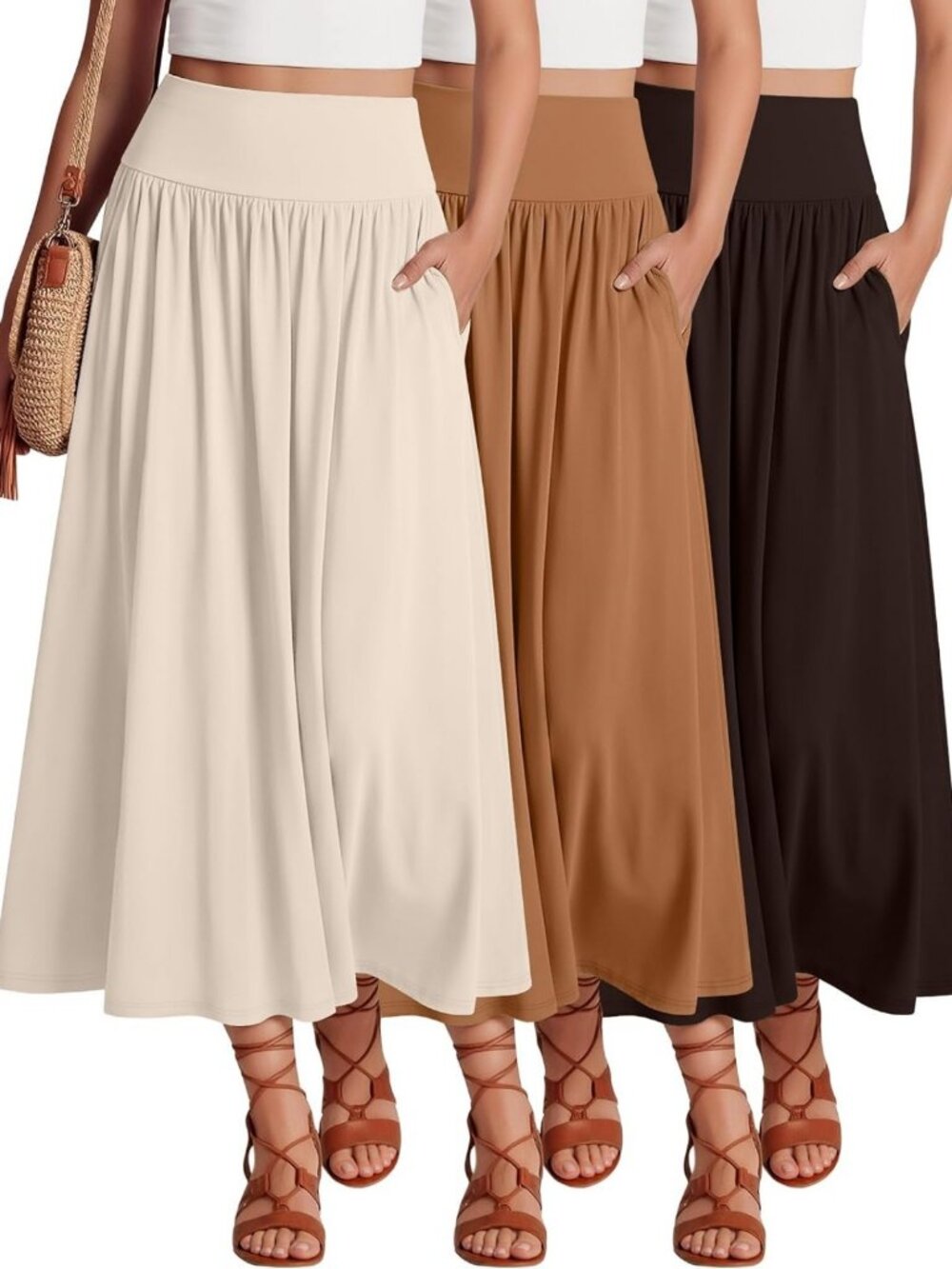 3 Pack Maxi Long Skirts for Women - Flowy, Comfortable, Versatile Styles